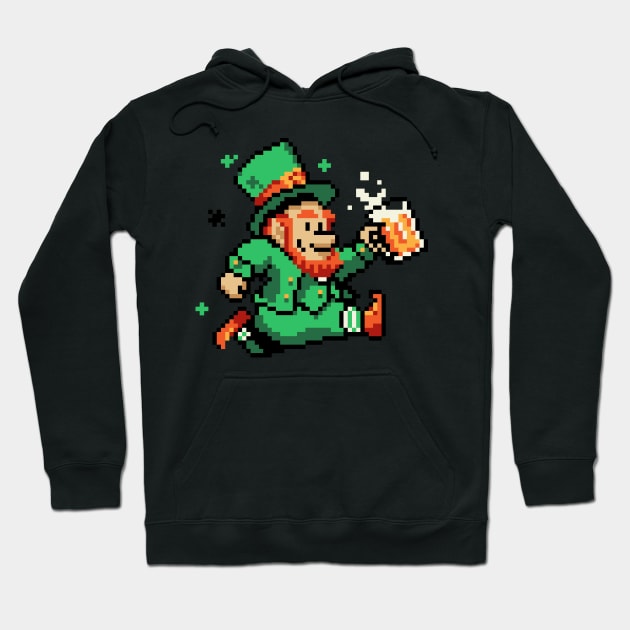 Leprechaun St Patricks Day Green Shirt Pixel Art Gamer Shirt Hoodie by vo_maria